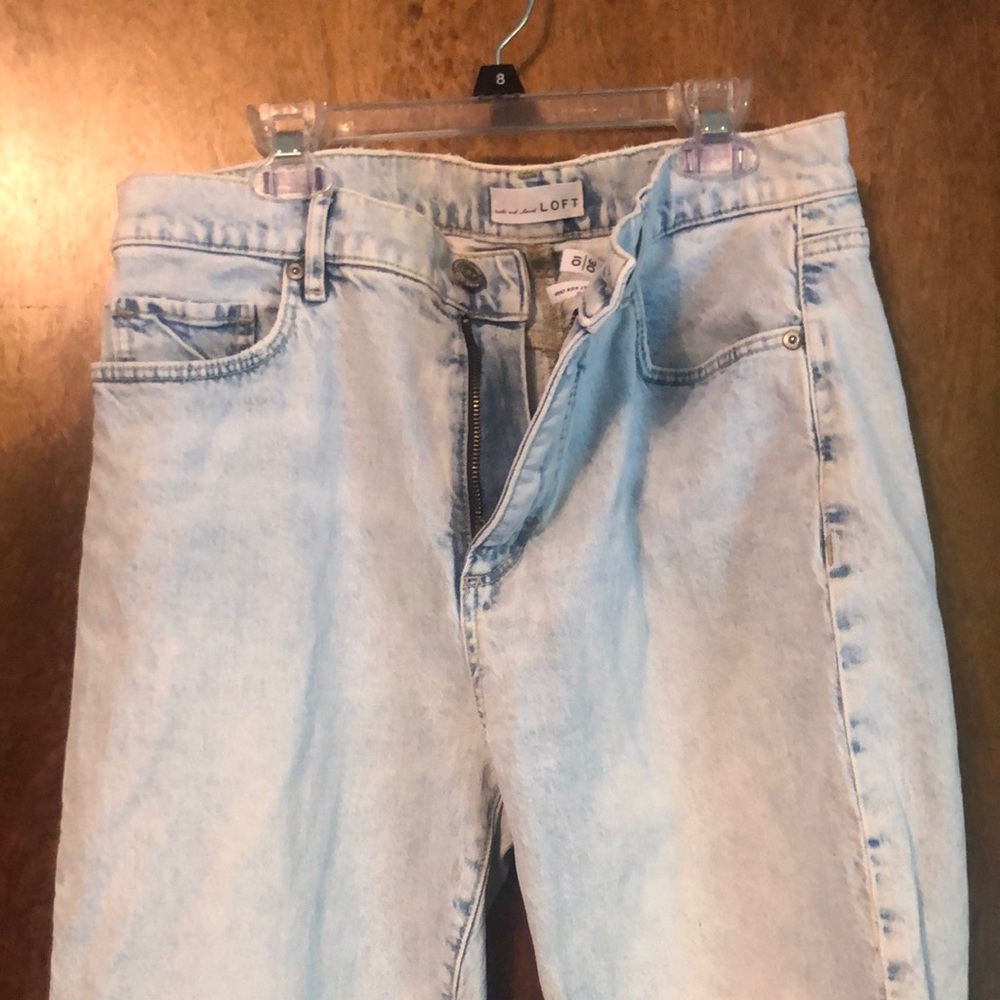 LOFT Blue Relaxed Jeans with Vintage Wash; high waist kick crop